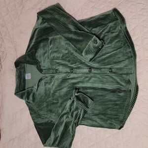 Green ribbed velvet flannel with front pocket medium